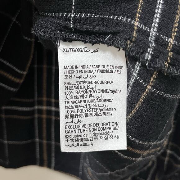 Style & Co Womens Floral Embroidered Velvet Trim Peasant Top Size XL Black Plaid - Picture 8 of 8